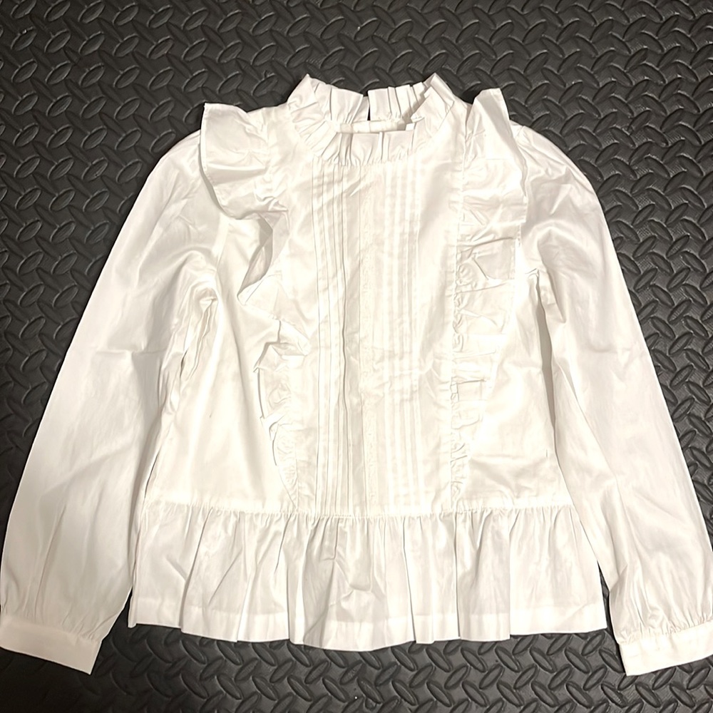 NWT- Girls Janie & Jack- White Ruffle Poplin Shirt